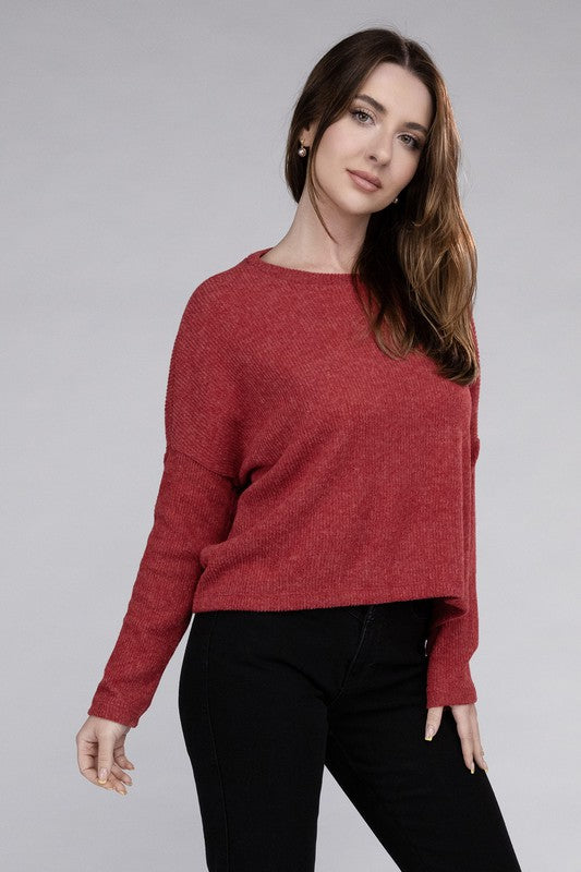 ZENANA Ribbed Dolman Long Sleeve Sweater