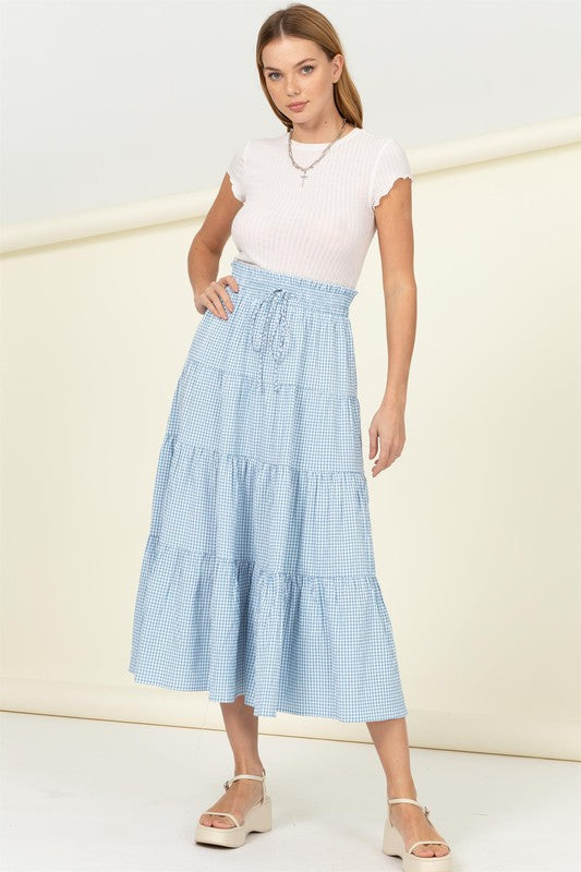 HYFVE Skirt Alert High-Waist Gingham Print Midi Skirt