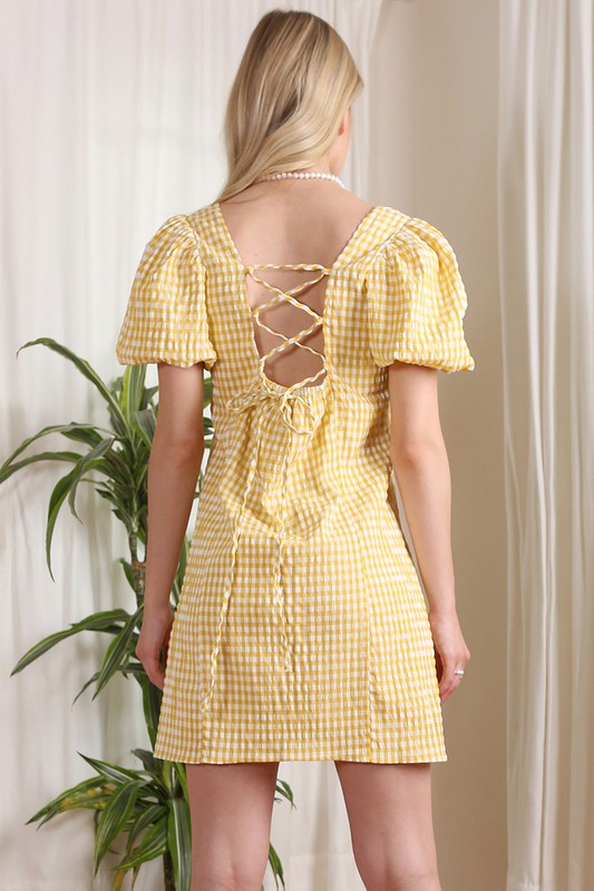 Lilou SS back strap dress - gingham