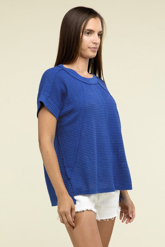 ZENANA Brushed Waffle Exposed-Seam Short Sleeve Top