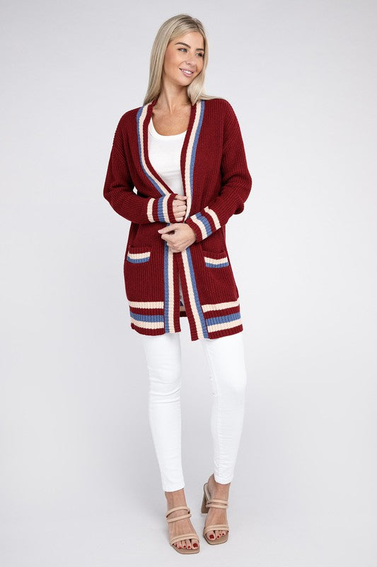 Nuvi Apparel Open cardigan with contrast trim