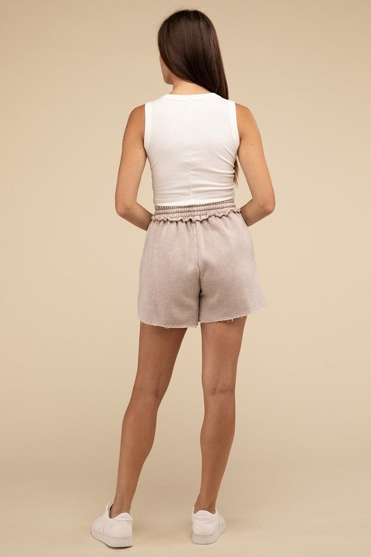 ZENANA Acid Wash Fleece Drawstring Shorts with Pockets