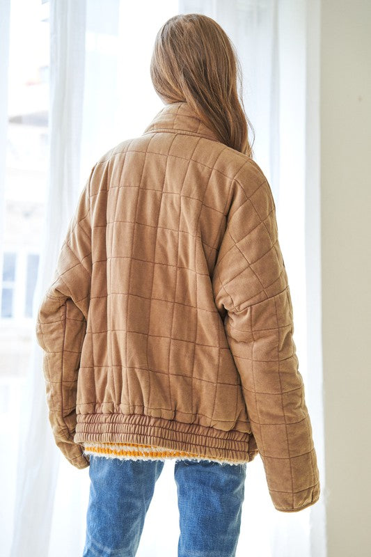 Davi & Dani Washed Soft Comfy Quilting Zip Closure Jacket