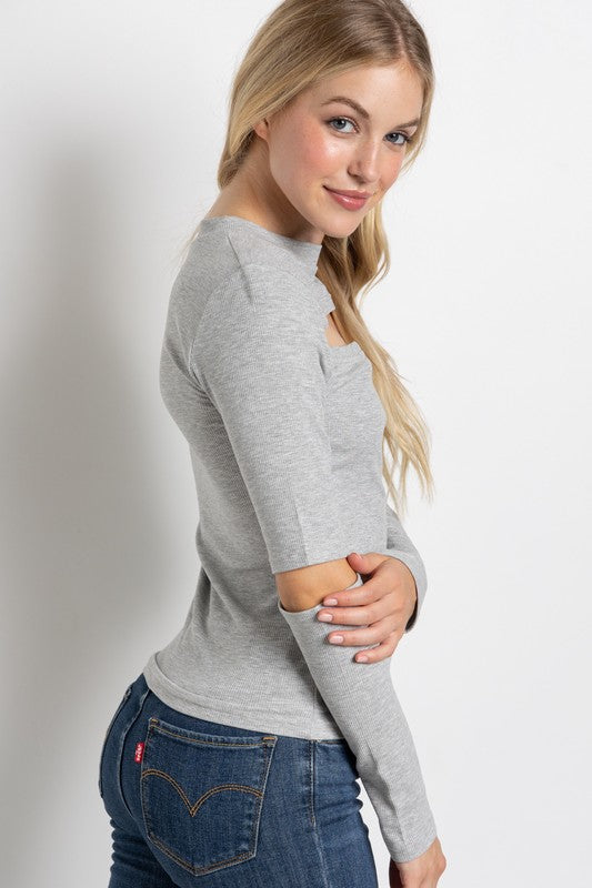 Sweet Generis RIBBED FITTED LONG SLEEVE TOP WITH CHEST CUTOUT