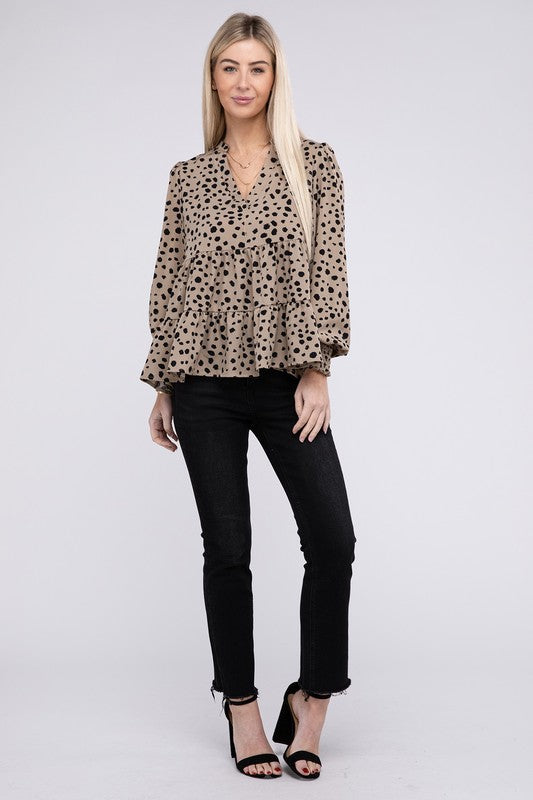 Nuvi Apparel Leopard Print Ruffle Hem Blouse