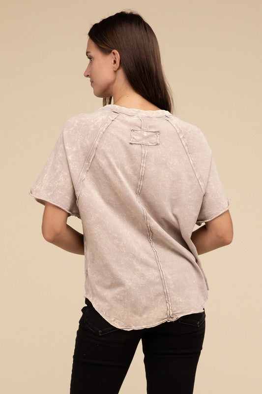 ZENANA Back Patch Crinkle Washed Raglan Sleeve T-Shirt