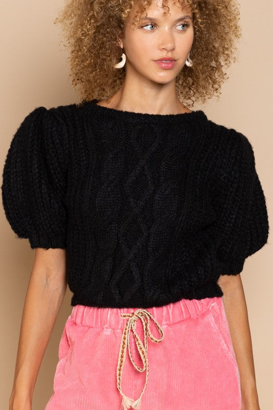 Load image into Gallery viewer, POL Puff Sleeve Cable Pullover Sweater

