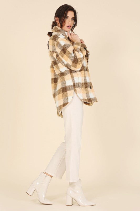 Lilou Plaid sherpa jacket with pockets