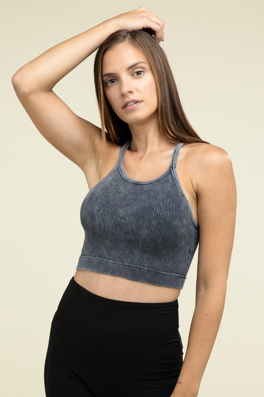 ZENANA Washed Ribbed Seamless Cropped Cami Top