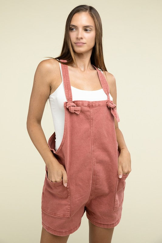 ZENANA Washed Knot Strap Romper