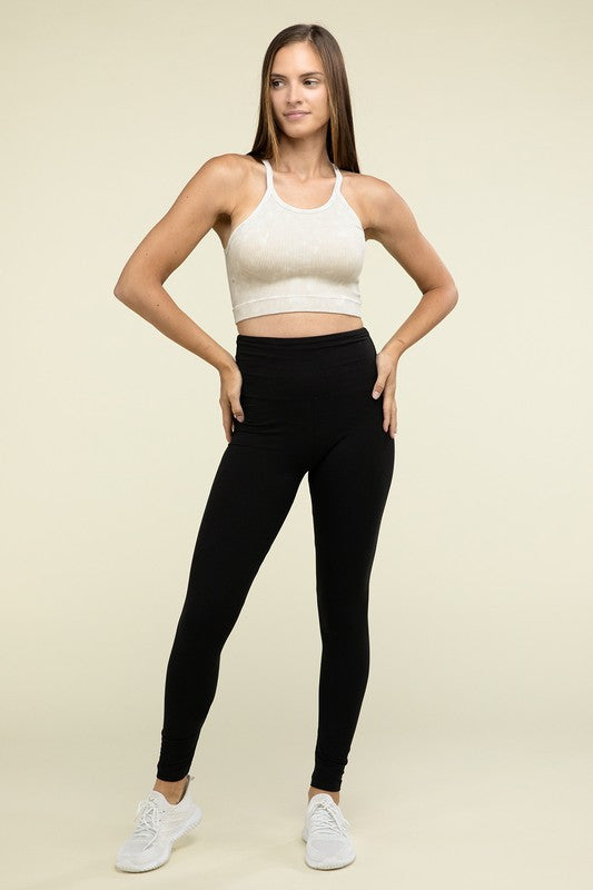 ZENANA Washed Ribbed Seamless Cropped Cami Top