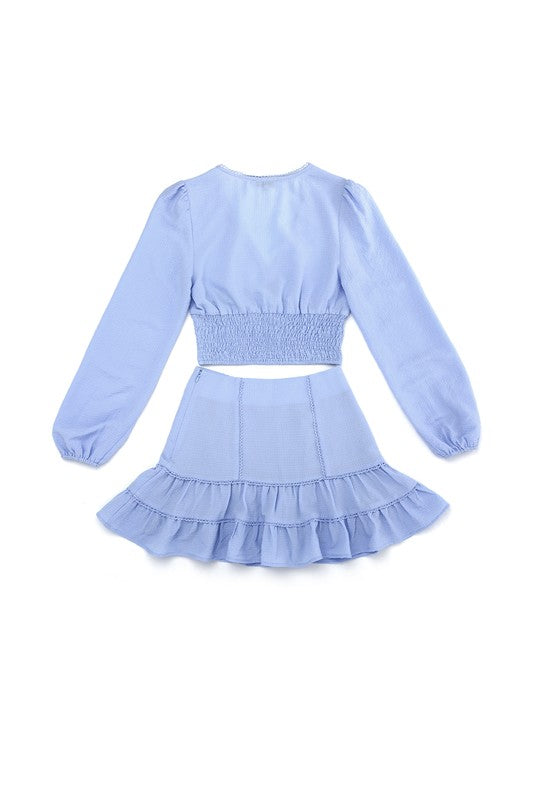 Lilou Lace trimmed smocking blouse and skirt set