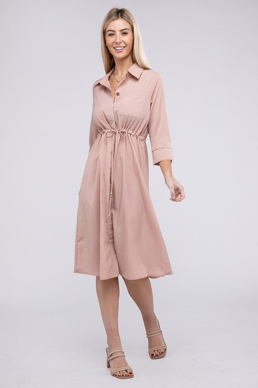 Nuvi Apparel Drawstring Waist Shirt Dress