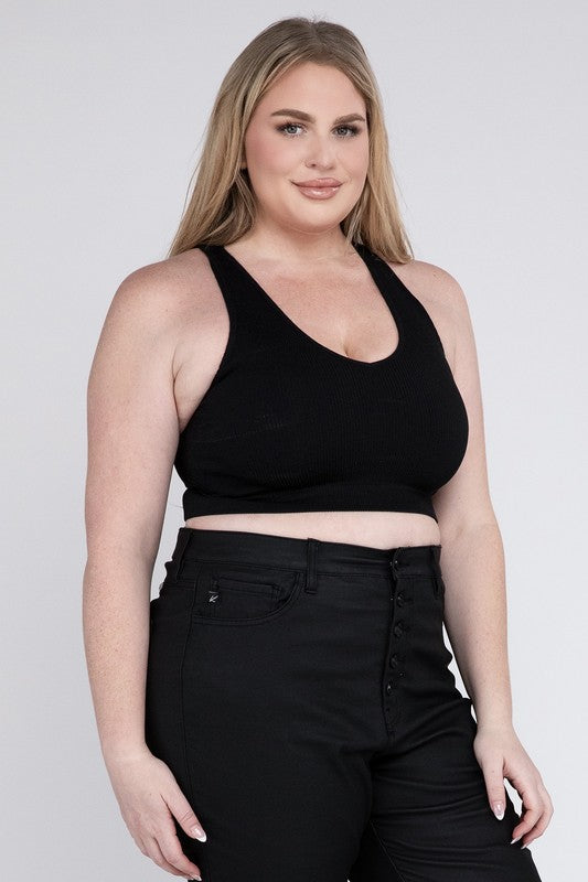 Zenana Plus Size Ribbed Knit Cropped Cami Active Fitness Tank Top –