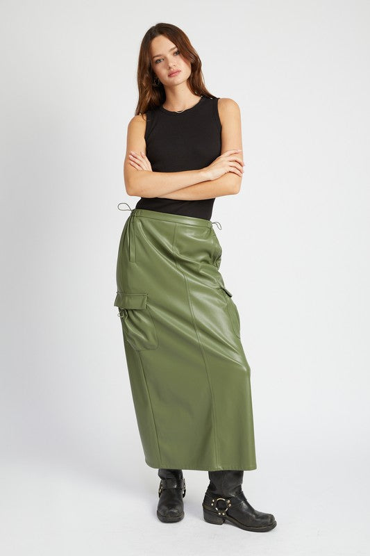 Emory Park FAUX LEATHER CARGO MAXI SKIRT