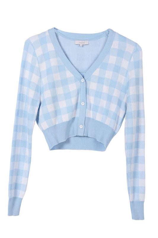 Lilou Long Sleeve Gingham Pattern Cardigan