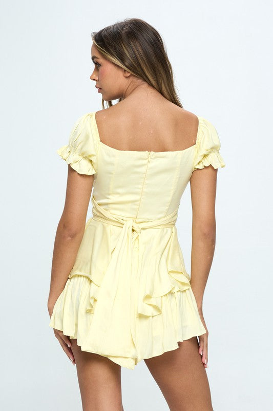 Load image into Gallery viewer, One and Only Collective Inc Off-the-Shoulder Puff Sleeved Tiered Mini Romper
