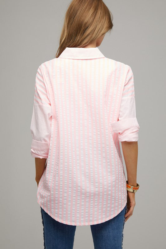 Davi & Dani Stripe Button Down Long Sleeve Shirt