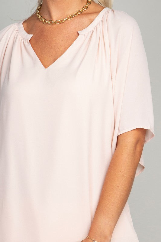 Nuvi Apparel Solid Notched Neck Blouse