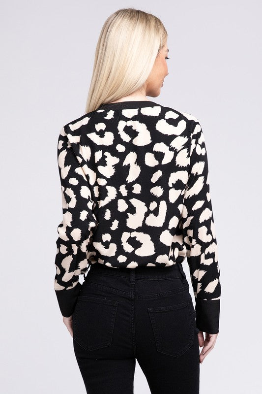 Nuvi Apparel Leopard Notched Neck Blouse