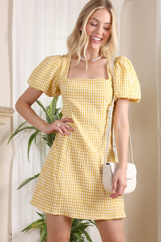 Lilou SS back strap dress - gingham