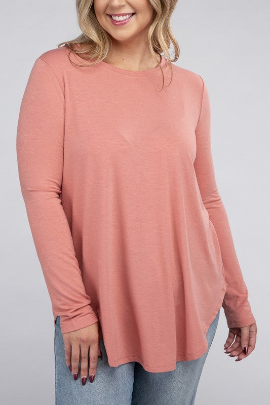 Load image into Gallery viewer, ZENANA Plus Long Sleeve Round Neck Round Hem Top
