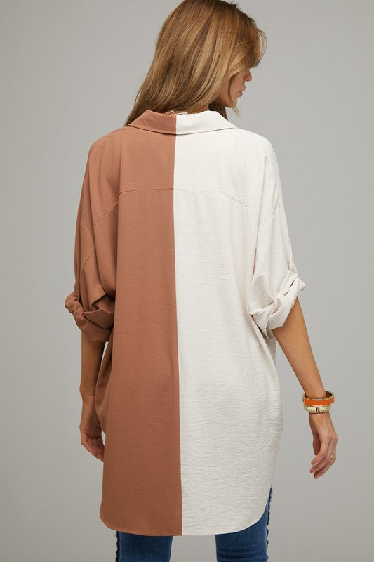 Load image into Gallery viewer, Davi &amp;amp; Dani Color Block Button Down Shirt
