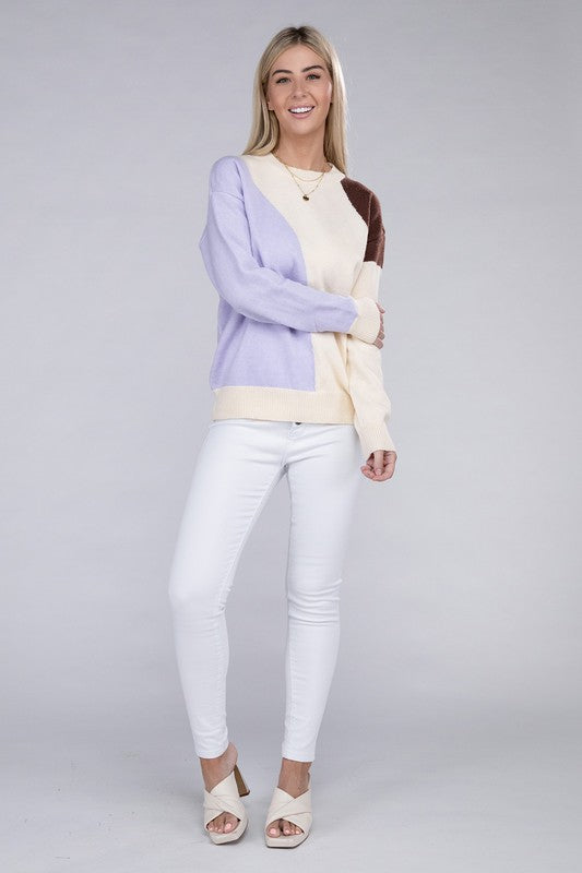 Nuvi Apparel Color Block Pullover Sweater