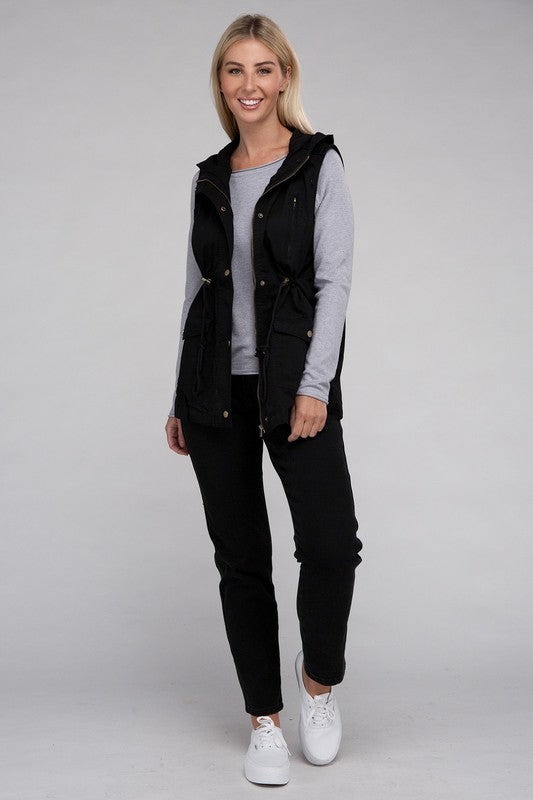 Load image into Gallery viewer, ZENANA Drawstring Waist Military Hoodie Vest
