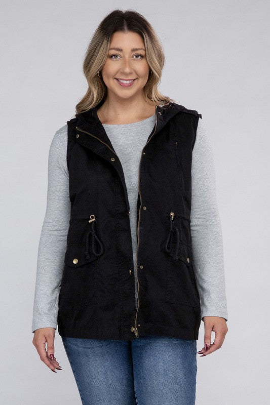 Load image into Gallery viewer, ZENANA Plus Drawstring Waist Military Hoodie Vest
