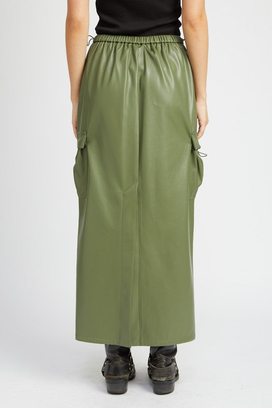 Emory Park FAUX LEATHER CARGO MAXI SKIRT