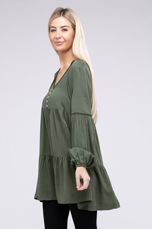 Nuvi Apparel V Neck babydoll Tiered Dress