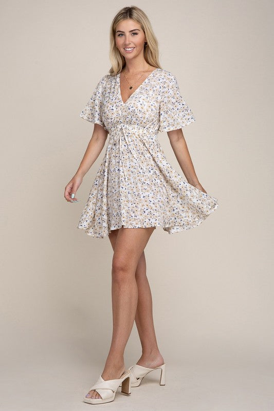 Nuvi Apparel Wrap Bodice Chiffon Floral Dress