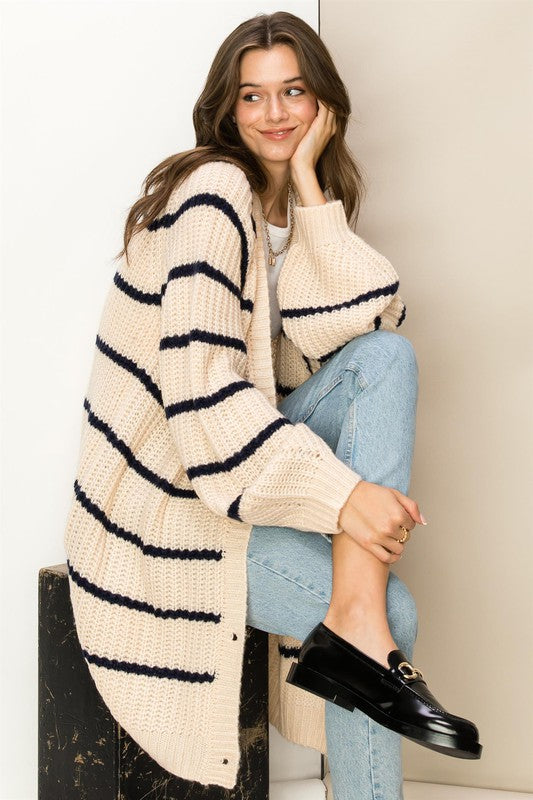 Load image into Gallery viewer, HYFVE Made for Style Oversized Striped Sweater Cardigan
