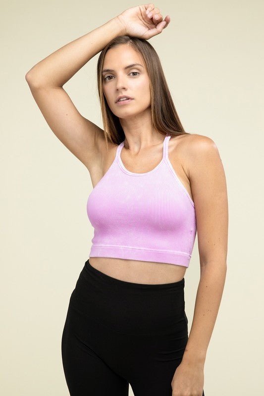 ZENANA Washed Ribbed Seamless Cropped Cami Top