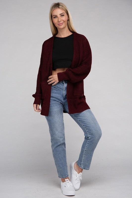 ZENANA Low Gauge Waffle Open Cardigan Sweater