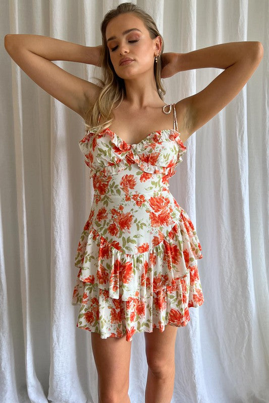 Load image into Gallery viewer, One and Only Collective Inc Floral Printed Tiered Mini Dress
