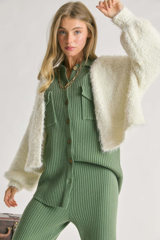 Davi & Dani Solid V Neck Cardigan