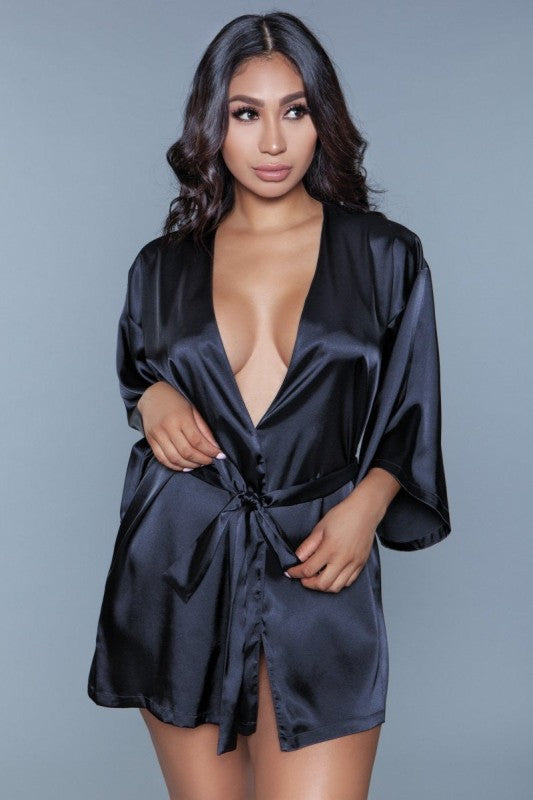 BE WICKED PLUS Amora Lace Back Satin Robe