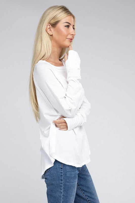 ZENANA Cotton Raglan Sleeve Thumbhole Top