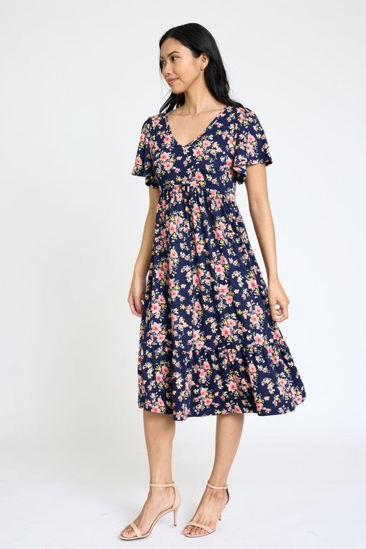 EG fashion Floral Angel Sleeve Midi Dress