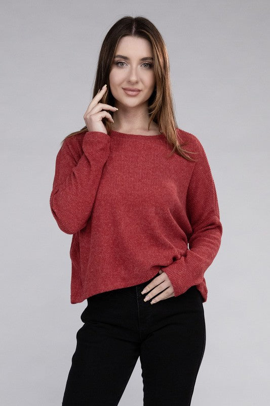 ZENANA Ribbed Dolman Long Sleeve Sweater