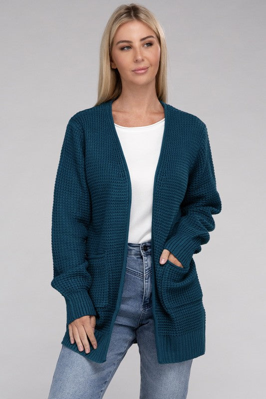 ZENANA Low Gauge Waffle Open Cardigan Sweater