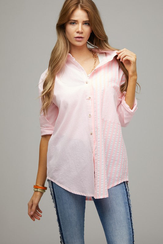 Davi & Dani Stripe Button Down Long Sleeve Shirt