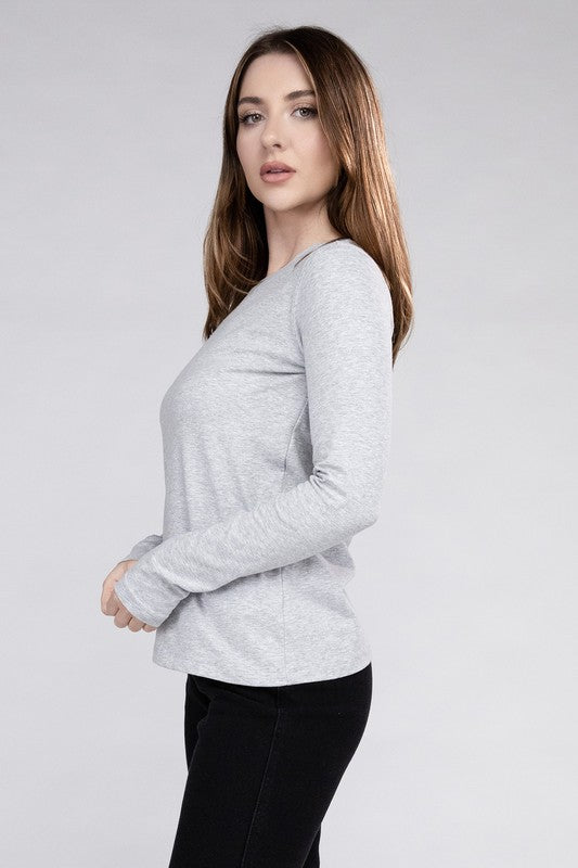 ZENANA Cotton Crew Neck Long Sleeve T-Shirt