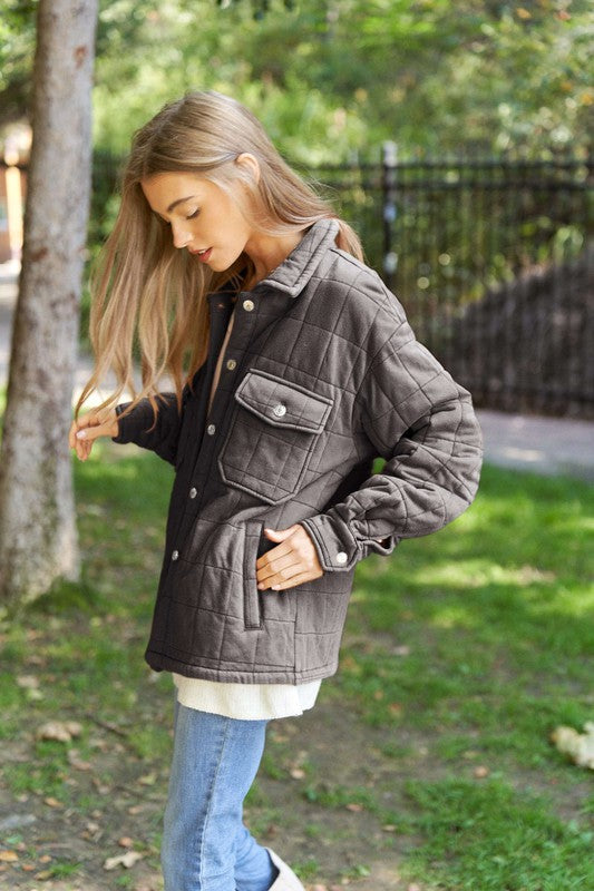 Load image into Gallery viewer, Davi &amp;amp; Dani Solid Mineral Wash Quilted Pockets Shacket

