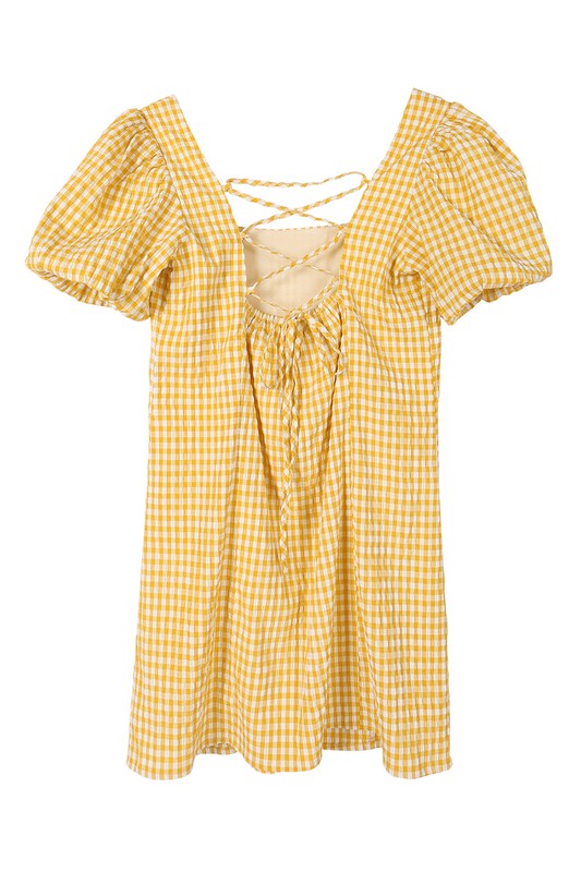 Lilou SS back strap dress - gingham