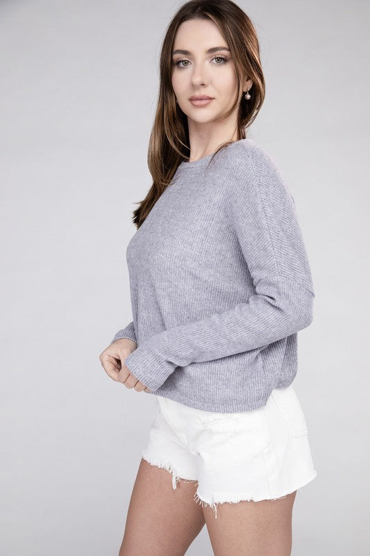 ZENANA Ribbed Dolman Long Sleeve Sweater