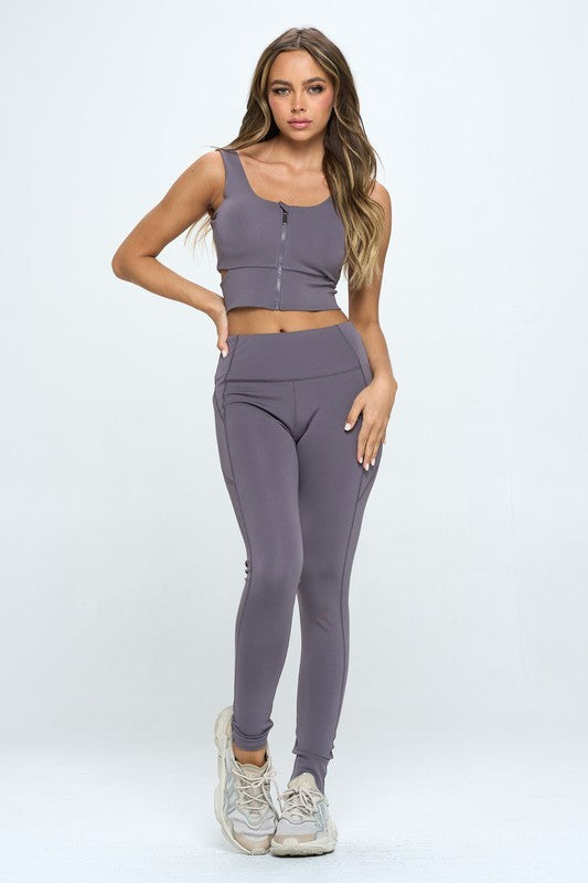 Load image into Gallery viewer, OTOS Active Zip Up Crop Sports Tank Top Set
