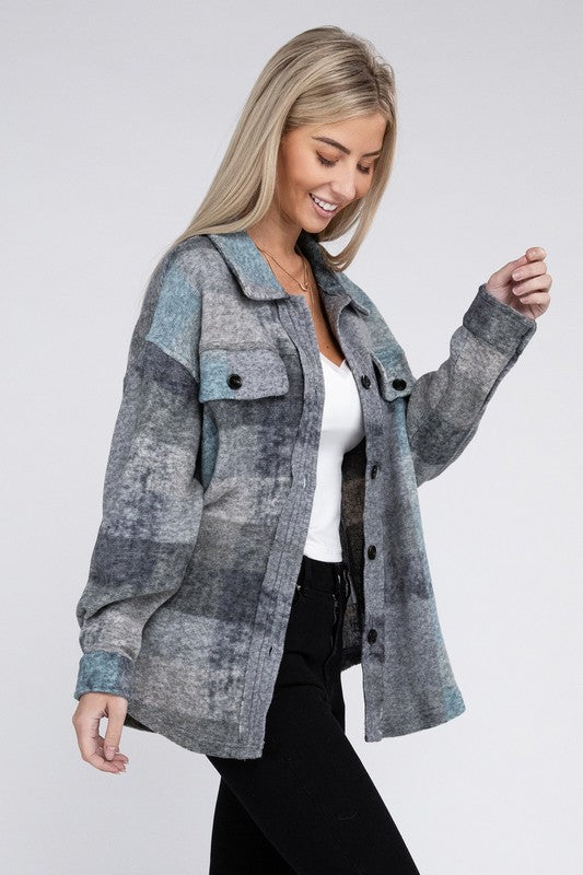 Nuvi Apparel Grey Check Pocketed Shacket